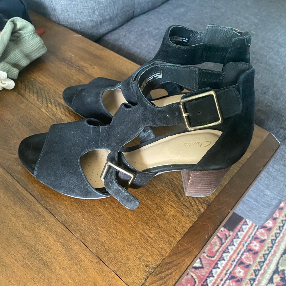 Clarks suede heeled sandals black 7 - Picture 5 of 13